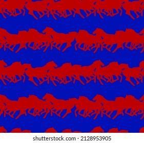 Abstract Hand Drawing Running Horses Silhouettes Horizontal Striped Looks Seamless Vector Pattern Isolated Background