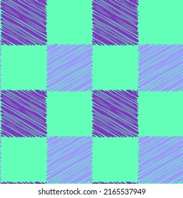 Abstract Hand Drawing Scribble Checkered Squares Seamless Plaid Tartan Vector Pattern Isolated Background