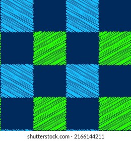 Abstract Hand Drawing Scribble Checkered Squares Seamless Plaid Tartan Vector Pattern Isolated Background