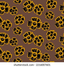 Abstract Hand Drawing Scribbled Detailed Daisy Chamomile Flowers Seamless Vector Pattern Isolated Background 