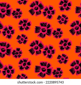 Abstract Hand Drawing Scribbled Detailed Daisy Chamomile Flowers Seamless Vector Pattern Isolated Background 