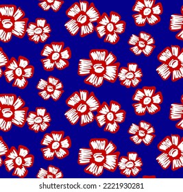 Abstract Hand Drawing Scribbled Detailed Daisy Chamomile Flowers Seamless Vector Pattern Isolated Background 