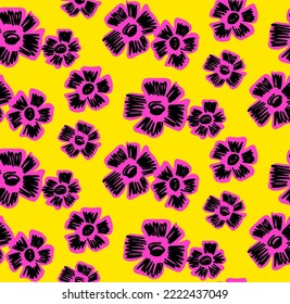 Dibujo manual abstracto Scribble Detallado Daisy Chamomile Flowers Patrón de vectores sin soldadura Fondo aislado 