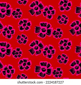 Abstract Hand Drawing Scribbled Detailed Daisy Chamomile Flowers Seamless Vector Pattern Isolated Background 