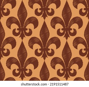 Abstract Hand Drawing Scribbled Fleur de Lys Floral Flower Symbols Icons Seamless Vector Pattern Isolated Background