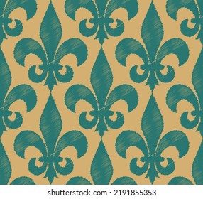 Abstract Hand Drawing Scribbled Fleur de Lys Floral Flower Symbols Icons Seamless Vector Pattern Isolated Background