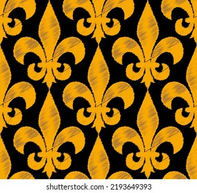 Abstract Hand Drawing Scribbled Fleur de Lys Floral Flower Symbols Icons Seamless Vector Pattern Isolated Background