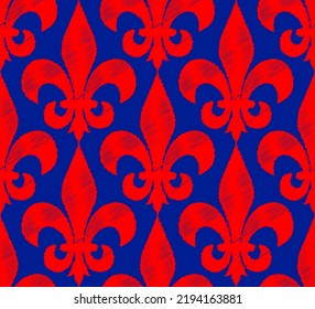 Abstract Hand Drawing Scribbled Fleur de Lys Floral Flower Symbols Icons Seamless Vector Pattern Isolated Background