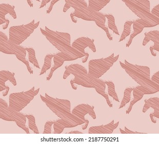 Abstract Hand Drawing Scribbled Pegasus Flying Horses with Shadows Seamless Vector Pattern Isolated Background