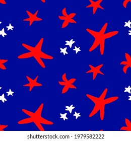 Abstract Hand Drawing Sea Stars Seamless Vector Pattern Isolated Background