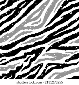 Abstract Hand Drawing Seamless Diagonal Zebra Tiger Stripes with Stains and Dots Vector Pattern Isolated Background