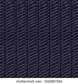 Abstract hand drawing seamless vector pattern with gold ink calligraphic on dark blue background
