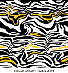 Abstract Hand Drawing Seamless Wavy Liquid Zebra Tiger Stripes Vector Pattern Isolated Background