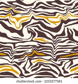 Abstracto Dibujo Mano Sin Marea Wavy Láquido Tigre Cebra Tiras Vector Patrón Fondo Aislado