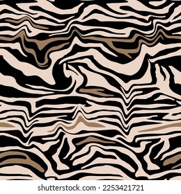 Abstract Hand Drawing Seamless Wavy Liquid Zebra Tiger Stripes Vector Pattern Isolated Background