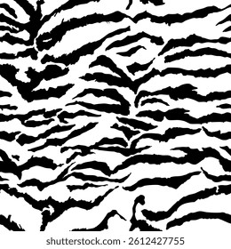 Abstract Hand Drawing Seamless Wavy Zebra Tiger Stripes Vector Pattern Isolated Background