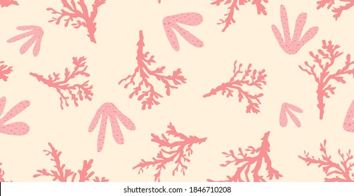 Abstract Hand Drawing Seaweed Coral Reefs Repeating Vector Pattern Isolated Background