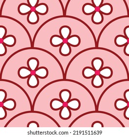 Abstract Hand Drawing Simple Flowers and Geometric Wavy Circles Seamless Vector Pattern Isolated Background