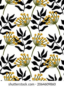 Abstracto Dibujo de Hojas Exóticas Tropicales Sencillas con Flores De Crisantemo Patrón Vector Sin Marea Fondo Aislado 