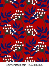 Abstract Hand Drawing Simple Tropical Exotic Leaves with Chrysanthemum Flowers Seamless Vector Pattern Isolated Background 