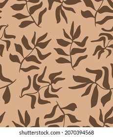 Abstract Hand Drawing Simple Tropical Exotic Leaves Seamless Vector Pattern Isolated Background 