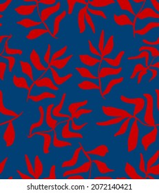 Abstract Hand Drawing Simple Tropical Exotic Leaves Seamless Vector Pattern Isolated Background 
