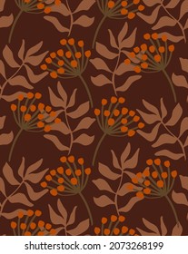 Abstract Hand Drawing Simple Tropical Exotic Leaves with Chrysanthemum Flowers Seamless Vector Pattern Isolated Background 