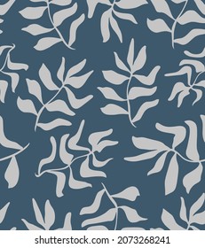 Abstract Hand Drawing Simple Tropical Exotic Leaves Seamless Vector Pattern Isolated Background 
