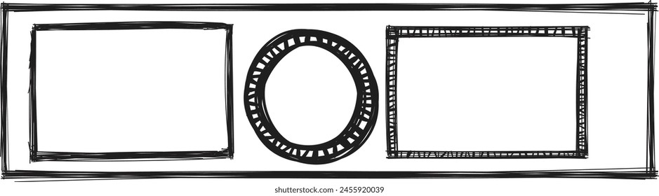 abstract hand drawing sketch doodle frame border square rectangle and circle