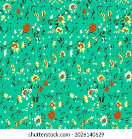 Dibujo manual abstracto de pequeñas flores de rosca y deja un patrón vectorial sin soldadura fondo aislado