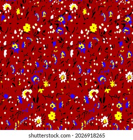 Abstract Hand Drawing Small Ditsy Flowers and Leaves Seamless Vector Pattern Isolated Background