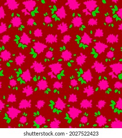 Abstract Hand Drawing Small Ditsy Flowers and Leaves Seamless Vector Pattern Isolated Background 