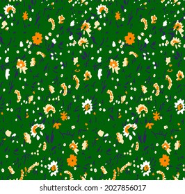 Abstract Hand Drawing Small Ditsy Flowers and Leaves Seamless Vector Pattern Isolated Background