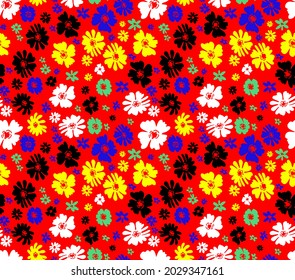 Abstract Hand Drawing Small Ditsy Flowers Seamless Vector Pattern Isolated Background