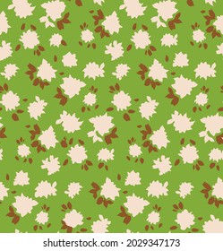 Abstract Hand Drawing Small Ditsy Flowers and Leaves Seamless Vector Pattern Isolated Background 