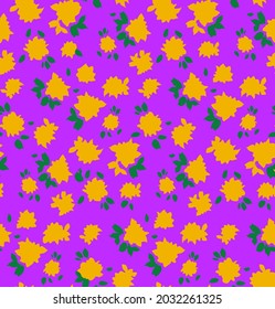 Abstract Hand Drawing Small Ditsy Flowers and Leaves Seamless Vector Pattern Isolated Background 