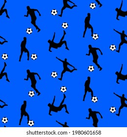 Abstract Hand Drawing Soccer Players and Balls Seamless Vector Pattern Isolated Background
