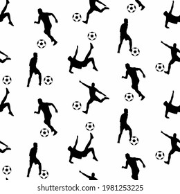 Abstract Hand Drawing Soccer Players and Balls Seamless Vector Pattern Isolated Background