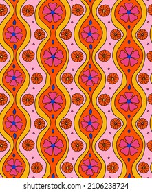 Abstract Hand Drawing Spiral Lines and Flowers Seamless Vector Pattern Isolated Background