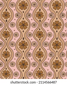 Abstract Hand Drawing Spiral Lines and Flowers Seamless Vector Pattern Isolated Background