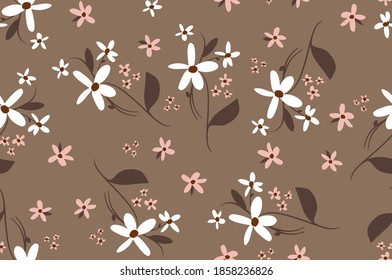 Abstract Hand Drawing Spring Ditsy Flowers and Leaves Repeating Vector Pattern Isolated Background