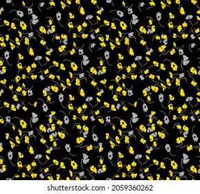 Abstract Hand Drawing Spring Ditsy Flowers Branches Seamless Vector Pattern Isolated Background