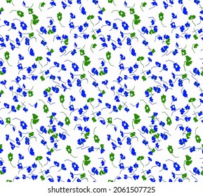 Abstract Hand Drawing Spring Ditsy Flowers Branches Seamless Vector Pattern Isolated Background