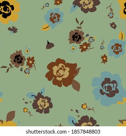 Abstract Hand Drawing Spring Flowers and Leaves Repeating Vector Pattern Isolated Background