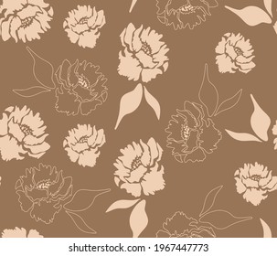 Abstract Hand Drawing Spring Flowers and Leaves Repeating Vector Pattern Isolated Background 