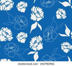Abstract Hand Drawing Spring Flowers and Leaves Repeating Vector Pattern Isolated Background 