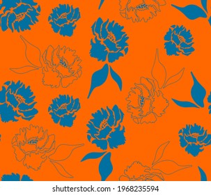 Abstract Hand Drawing Spring Flowers and Leaves Repeating Vector Pattern Isolated Background 