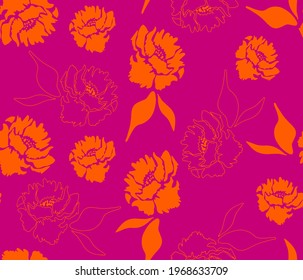 Abstract Hand Drawing Spring Flowers and Leaves Repeating Vector Pattern Isolated Background 