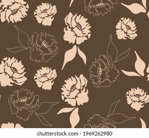 Abstract Hand Drawing Spring Flowers and Leaves Repeating Vector Pattern Isolated Background 