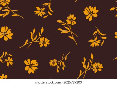 Abstract Hand Drawing Spring Flowers and Leaves Seamless Vector Pattern Isolated Background